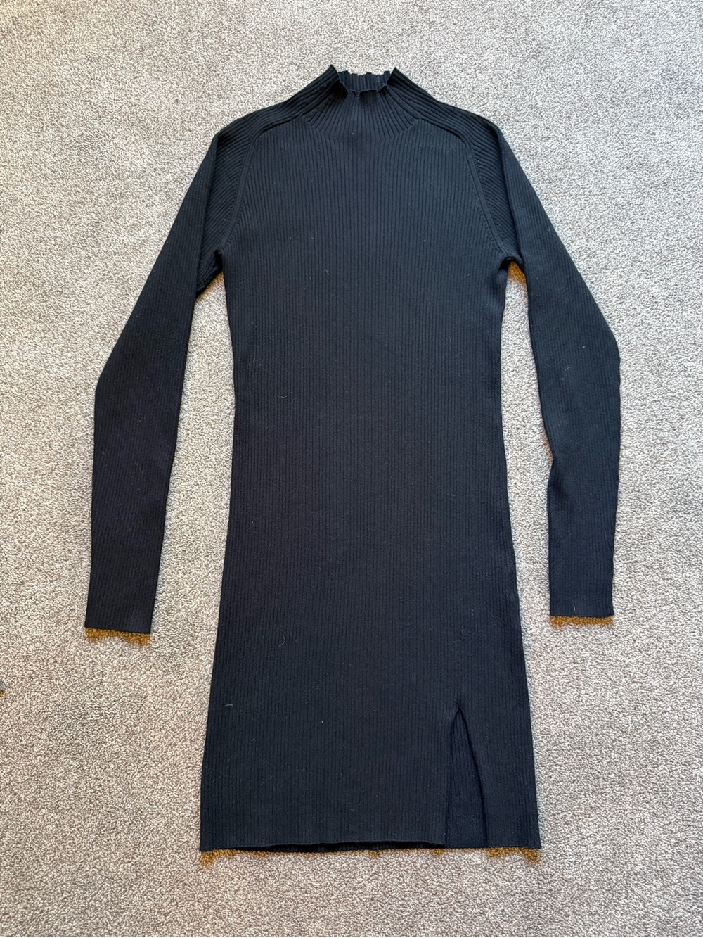 Wilfred Black Ribbed Long-Sleeve Mock Neck Dress with Front Slit